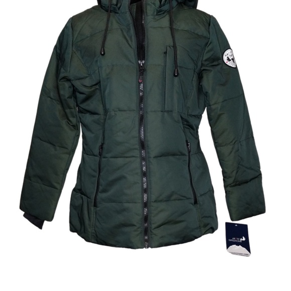 NWT ARTIC EXPEDITION WINTER COAT dark green down size 1X removable hood - Picture 2 of 16